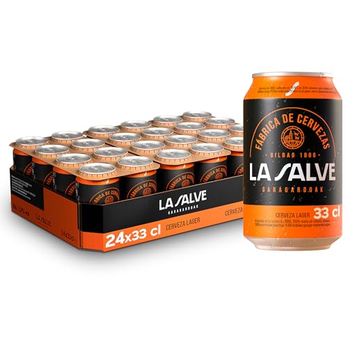 La Salve Lager, Pack de 24 Latas x 33 cl, Cerveza Dorada, Genuina y Refrescante, 5% Volumen Alcohol