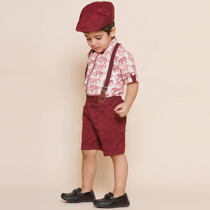 Image of AJ DEZINES Kids Casual Wear Clothing Cotton Shirt Short Set For Boys