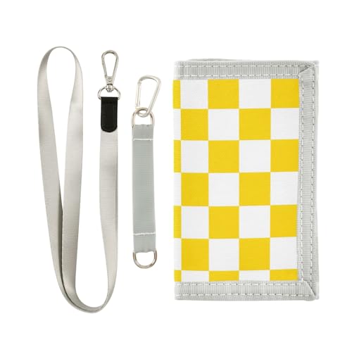 ALAZA Kids Wallets for Boys Girls Toddler Trifold Wallet Children Small Yellow White Checkered with Zipper Coin Pocket