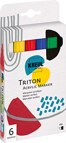 Kreul 17890 - Triton Acrylic Marker edge, 6 stylos, pointe biseautée, épaisseur de trait d'environ 1 à 4 mm, à base d'eau, stylos acryliques