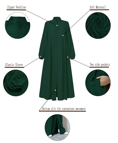Image of Womens Abaya Muslim Long Sleeve Front Zipper Dress Prayer Islamic Clothes with Pockets