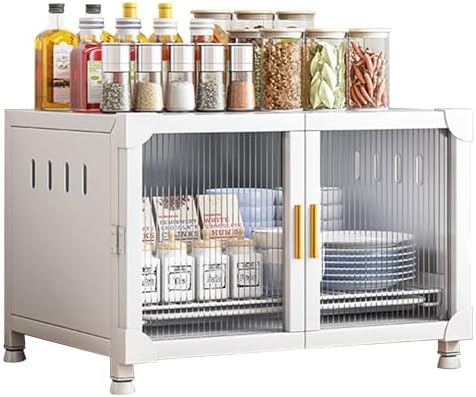 Kitchen Pantry Sideboard Countertop Organizer, Freestanding Countertop Storage Cabinet for Spice Seasoning Bottles/Dish/Bowl/Console Dining Cupboard, Cupboard Dish Drying Rack Utensil Holder