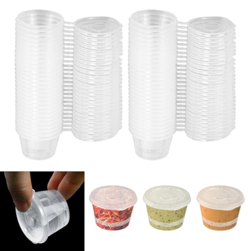LPAMABA 100 Stück Aufbewahrungsdosen mit Deckel 1oz Frischhaltedosen Auslaufsicher Kleine wiederverwendbarer Plastikbehälter Behälter Saucenbecher für Soßen, Dips, Gewürze, Mikrowellengeeignet - 25ml