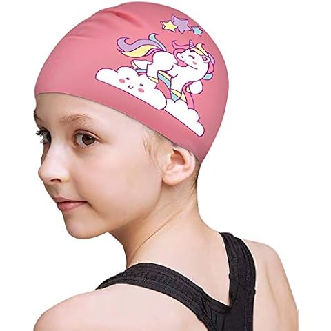 Funown Kids Swim Caps for Kids, Children, Boys and Girls Aged 2-8, Baby Waterproof Bathing Caps for Long and Short Hair (Pink) Cover