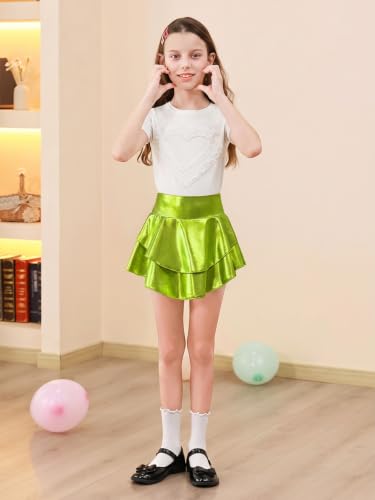 Image of Haloumoning Girls Metallic Skater Skort Kids Shiny Scooter Skirt 4-14 Years | High Waisted, Dance Skorts