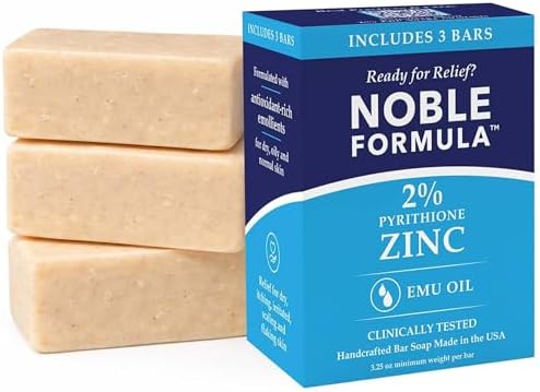 Zinc Pyrithione Soap Bar 2% with Emu Oil, Noble Formula, 3 Bars
