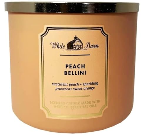 Bath and Body Works White Barn 3-Wick Candle w/Essential Oils - 14.5 oz - 2021 Core Scents! (Peach Bellini)