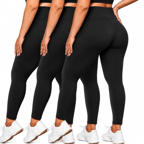 HLTPRO 3 Pack Plus Size Leggings for Women(X-Large - 4X)- High Waist Stretchy Soft Pants for Workout...