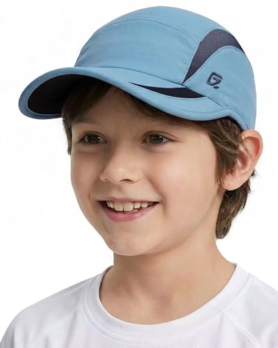 Image of GADIEMKENSD Quick Dry Kids Sport Cap Girls Boys Packable Flat Baseball Caps Summer Water Repellent Golf Running Hat UPF50+ Cooling Breathable Mesh Sun Hats Bike Accessories, 54 cm, Sky Blue