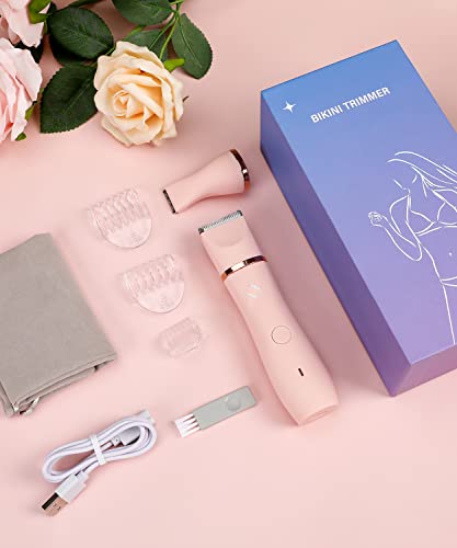 Yblntek Bikini Trimmer For Women, 2 In 1 Waterproof Pubic Hair Trimmer For Women, Electric Razors For Women Legs, Arm, Armpit, Bikini Line, Body Hair Trimmer Clipper, Wet/Dry Use, Pink #TOP7