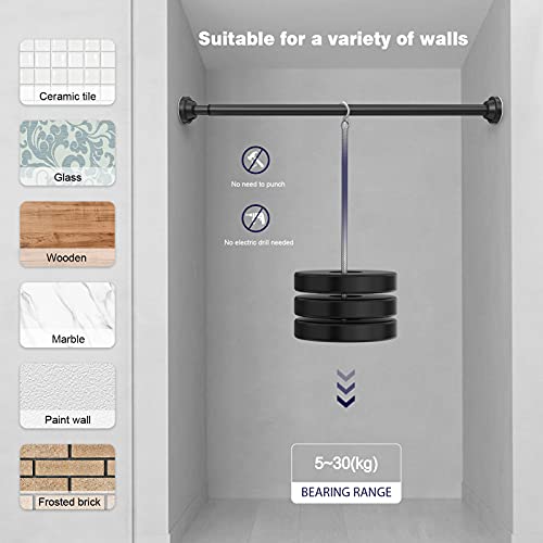 Tension Shower Curtain Rod No Drilling Adjustable 41.34-76.77" Never Rust And Non-Fall Down Spring Shower Curtain Rail With 12 Pcs Of Shower Ring For Wardrobe Pole,Shower Pole,Curtain Rod - Black #TOP7