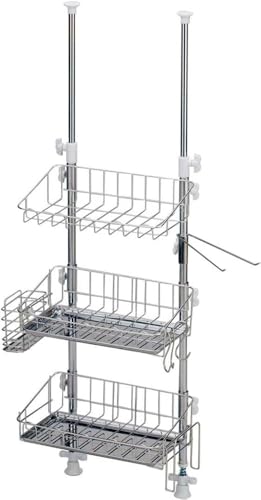 アーネスト 【日本製】 水切りかご (突っ張り) ステンレス 3段 (スリム) 隙間収納 大手飲食店愛用ブランド A-75814 37.5×18×69-110cm