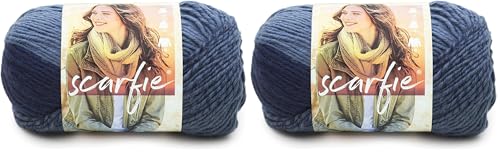 Image of (1 Skein) Lion Brand Yarn Scarfie Bulky Yarn, Denim /Navy, 936 Foot (Pack of 2)