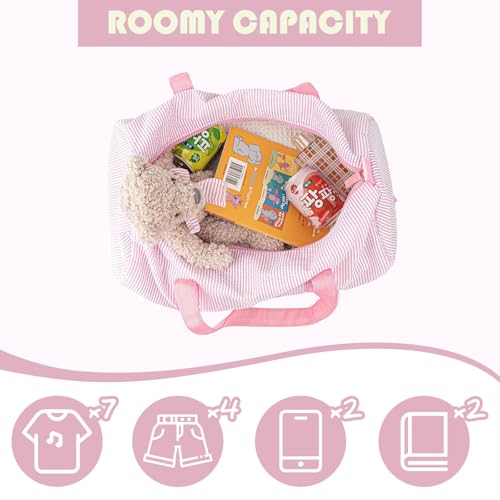 Personalized Kids Travel Duffle Bag with Custom Name‌ - Lightweight Seersucker Weekender for Toddlers Boys & Girls, Monogrammed Gym Ballet Sleepover Bag, Unique Birthday Gifts (Pink)2