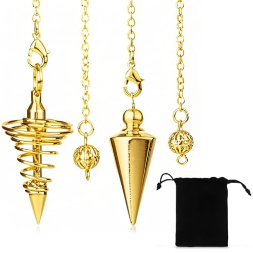 NJCXOLA 2 piezas de péndulo radiosensible, péndulo egipcio dorado, péndulo de adivinación, péndulo cónico de metal para adivinación, péndulo egipcio de adivinación esotérica radiosensible