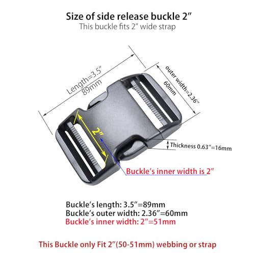 Baitoo Side Release Buckles,Heavy Duty Dual Adjustable Plastic Buckle Snaps Clips 2 Inch Backpack Belt Buckle Replacement 2 Packs by Baitoo - Used condition - Image 2