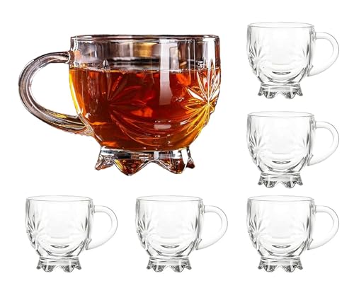 Image of ANKUL Premium Glass Coffee Mug Tea Cups Set of 6-150 ML, Transparent, Glass Cups Set for Coffee, Green Tea, Herbal Tea, Lemon Tea, Milk Cup, Hot /Cold Drinks Cups (Flower, 6)