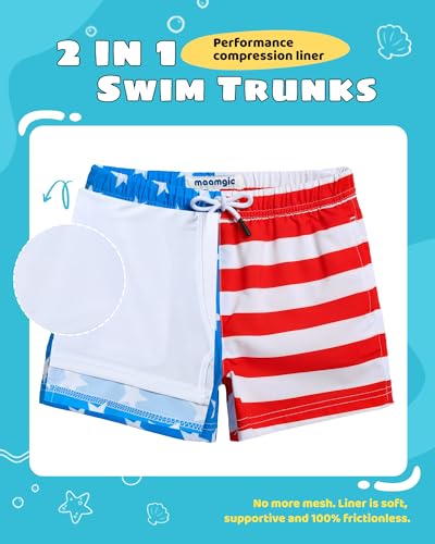 Image of maamgic Boys Swim Trunks with Compression Liner Toddler Stretch Swim Shorts