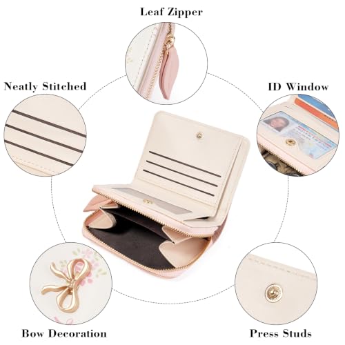 Image of GAEKEAO Small Wallet for Women RFID Blocking Vegan Leather Floral Ladies Purse Bifold Compact Card Holder with Zipper Pocket