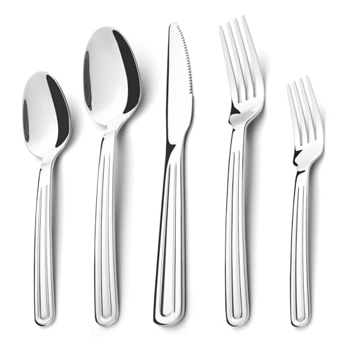 Set de Couverts 40 Pièces,Set de Couverts en Acier Inoxydable pour 8, Set d'Ustensiles de Coutellerie de Qualité Alimentaire Inclut Couteau Fourchette Cuillère Poli...