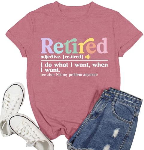 Ascrazy Retired Shirt for Women Retirement Teacher Tshirts Grandma Retired Life Tee Tops Pink