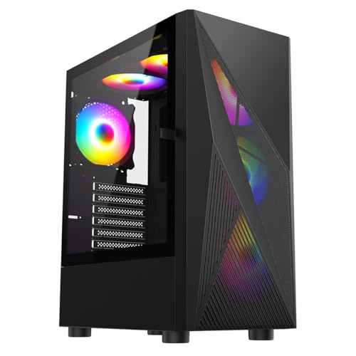 CiT Falcon Airflow Micro-ATX PC Computer Case With Mesh Front Panel & Hinged Tempered Glass Side Panel With Motherboard Compatibility & 6 x 120mm ARGB Fans Included