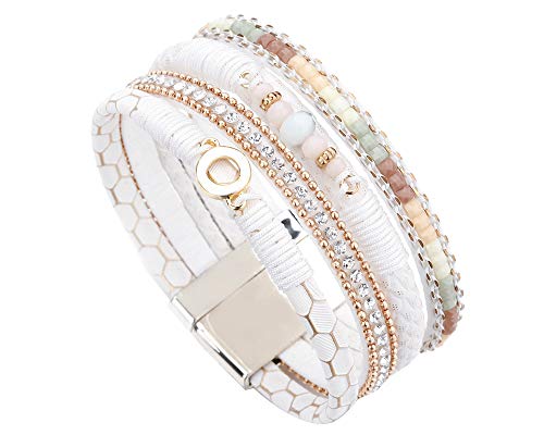 Image of Fesciory Leather Wrap Bracelets for Women, Boho Leopard Multi-Layer Crystal Beads Cuff Bracelet Jewelry