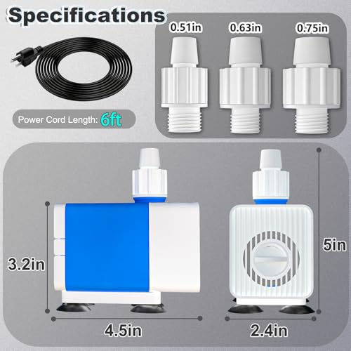 Image of Fountain Pumps 400GPH Submersible Water Pump Outdoor with 5.9ft. High Lift | with 6.5ft. Power Cord, Small Aquarium Water Pump for Ponds, Fountains, Graden, Water feature, Fish Tank