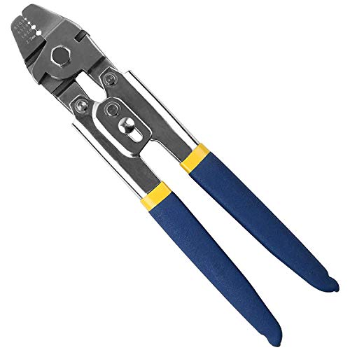 FUSIGO Wire Rope Crimping Tool, Heavy Duty Fishing Crimper Pliers Wire Cutter Crimp Sleeves, 4 Crimping Sizes (Blue)
