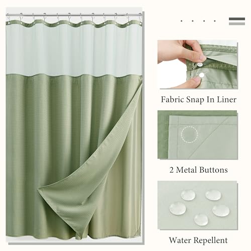 Naturoom Sage Green Waffle Shower Curtain Set With Snap-In Liner, 240Gsm Modern Waffle Weave Heavyweight Fabric Shower Curtain And Liner For Luxury Neutral Hotel & Spa Bathroom Decor thumb #6