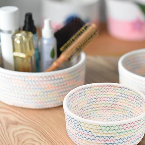 2er Set Aufbewahrungskorb Baumwollseil Geflochten runde körbchen organizer körbe Geflochte Aufbewahrungskorb für Badezimmer Wickeltisch Zubehör Flechtkorb Baumwolle Deko Kinderzimmer Spielzeug