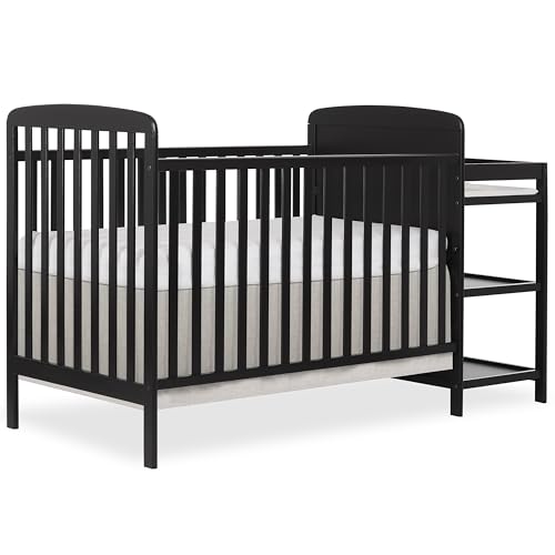 Image of Dream On Me Anna 3-in-1 Convertible Full-Size Baby Crib & Changer with Storage in Black, GreenGuard Gold & JPMA, Pinewood, Converts to Day & Toddler Bed, 3 Mattress Heights, 1″ Changing Pad