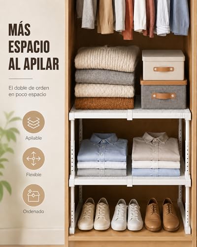 Miniatura 3 de Sounay Estante De Almacenamiento Extensible Para Armario, Estante Extensible Armario Ajustable 47-68cm, Tension, Sin Taladro, Blanco