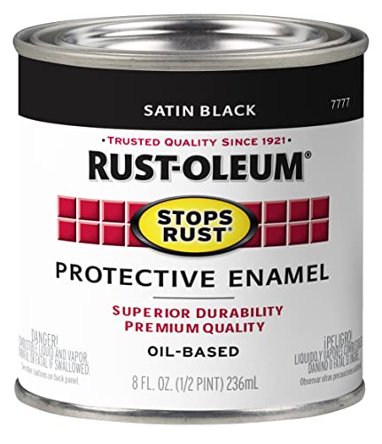 Rust-Oleum 7777730 Stops Rust Brush On Paint, Half Pint, Satin Black