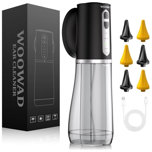 Ear Wax Removal Kit,Electric Ear Cleaner,Ear Cleaning Kit for Adults -250+300ML Dural Watertank,4 Adjustable Water Pressure,6 Tips,Splash-Proof Ear Muff,IPX7 Waterproof,One-Hand Use,Memory Record