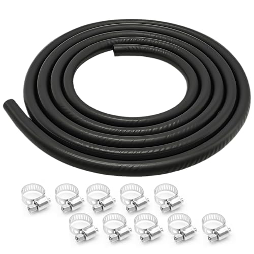 MospdyGear 10mm Fuel Line Hose 9mm (3/8 inch) ID Gas Line Hose, Braided Rubber NBR SAE 30R7 2.4M (8Ft), Replace for Automotives Boat Generators with 10 Clamps
