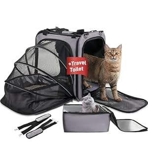 Cat Travel Carrier with Litter Box for Car, Expandable Cat Carrier with Leak-Proof Litter Box for Car Travel, up to 20 lb to Road Trip, Camping, or Hotel, Grey