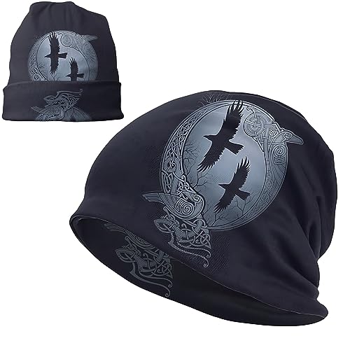 Bonnet Viking Ravens pour Hommes Chapeau de Tricot d'Impression 3D Mythe Nordique