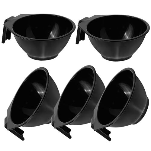 COOLHIYA 5 Cuencos para Mezclar Tintes de Cabello Negro, Resistentes y Portátiles de Plástico para Uso Profesional y DIY en Peluquería, Paquete de 5 Unidades
