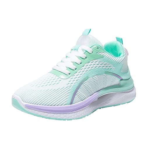 Generisch Zapatillas deportivas de malla transpirable para mujer, zapatillas informales, ligeras amortiguaciones de golpes, elásticas, con ajuste sencillo, color degradado, zapatos casuales, verde, 37