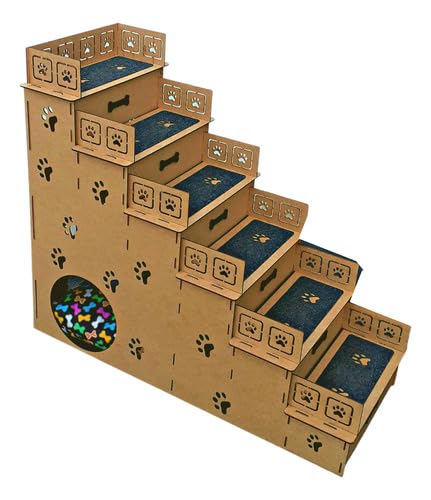 Escad para Cachorro com 6 Degraus, MDF, Toca Integrada, Cor Crua