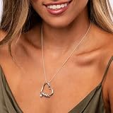 Personalized Charming Heart Necklace with Engraved Beads - Dainty Gift for Mom, Grandma, Her, Women - Custom Jewelry for Mother's day (0.1 ct Diamond, Silver, 16"+2")