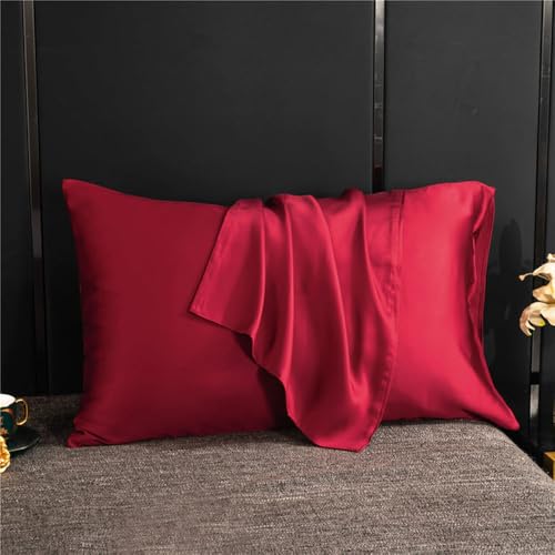 Funda de Almohada de Seda de Morera Natural, Color Liso, Funda de Almohada Tipo sobre, Funda de Almohada, 70 x 70, 51 x 76, Rojo, 40 x 70 cm, 2 Piezas