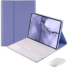 Touchpad Keyboard Case for Xiaomi Redmi Pad SE 11 inch 2023, Folio Keyboard Case Cover with Cute Round Key Wireless Detachable TouchPad Keyboard & Mouse, Purple