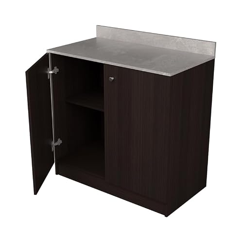 Inval Ambrossia 2-Shelf Breakroom Cabinet, Espresso/Stone