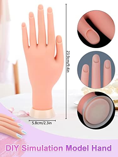 Deciniee Practice Hand for Acrylic Nails, 200 Pcs Nail Tips Silicone Training Hand Professional Nail Art Hand Tools with Painted Pen Rhinestone Decoration Adjustable Finger Nails for DIY Manicure