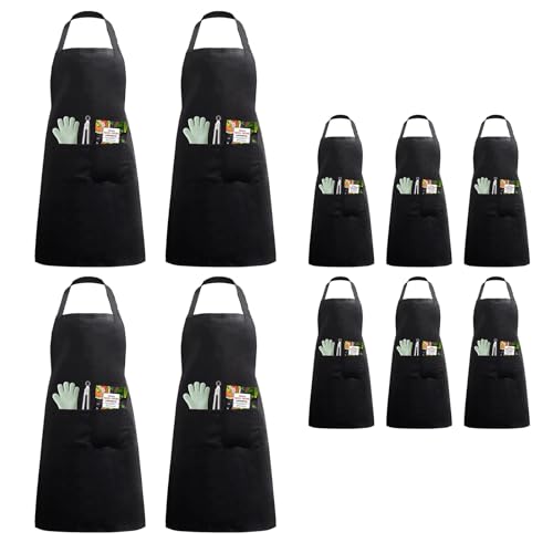 FungLam - FungLam Lot de 10 tablier de cuisine avec 2 poches 70 x 60 cm grande taille unisexe homme femme tablier cuisinier restaurant barbecue bar chef peinture travaux ménagers, Noir