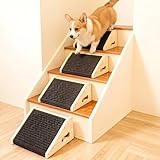4 Stück Hunderampen für Treppen, Hundetreppe Holz mit Rutschfester Trittmatte, Treppenstufen Haustiertreppe für kleine Hunde und Katzen, Haustierstufen für ältere oder Verletzte Haustiere