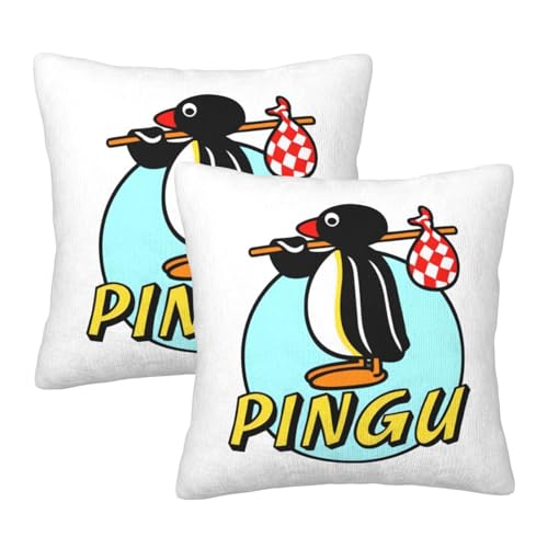 枕カバー ピングー キャラクター ペンギン クッションカバー 2枚セット 座布団カバー まくらカバー おしゃれ 可愛い ソファ背当て 抱き枕 インテリア飾り オフィス 部屋飾り 四季通用 50X50cm