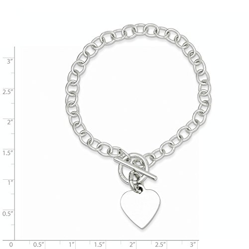 Jewelryweb 925 Sterling Silver 8.5-Inch Polished Heart Tag Charm Bracelet With Toggle Closure #TOP1